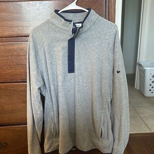 Peter Millar Men's Heather Gray Quarter-Zip Pullover with Navy Trim